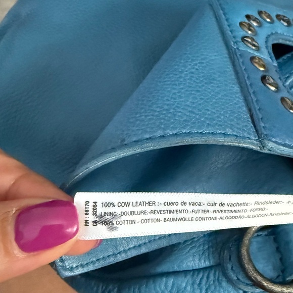 Free People Blue Leather Studded Convertible Women's Bag - Picture 8 of 8